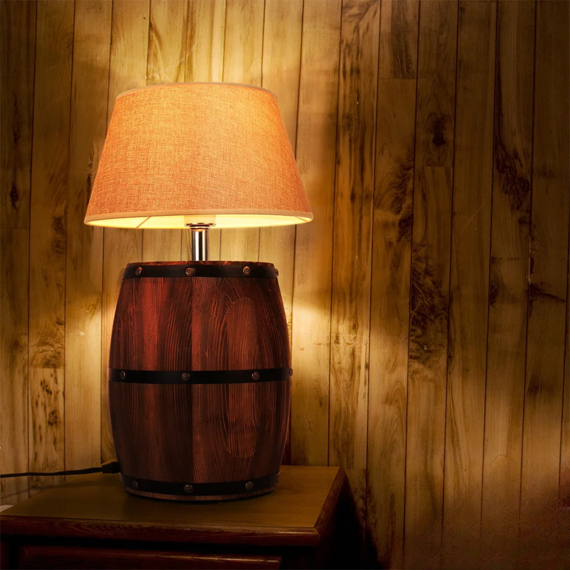 Wooden Barrel Table Lamp