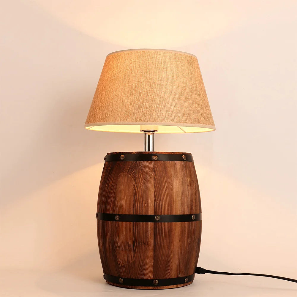 Wooden Barrel Table Lamp