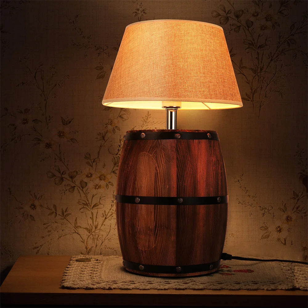 Wooden Barrel Table Lamp